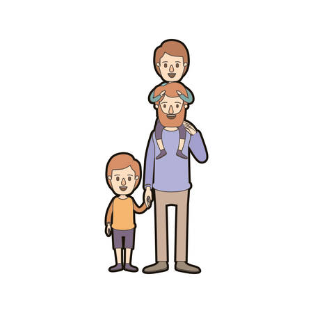 光色似顔絵太い輪郭若い父親バック ベクトルが彼のイラストの男の子と のイラスト素材 ベクタ Image