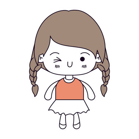 カワイイ のカラフルなシルエット編んだ髪と表情ウインク目のベクトル イラスト女の子のイラスト素材 ベクタ Image