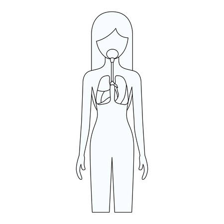 sketch silhouette of female person with respiratory system human