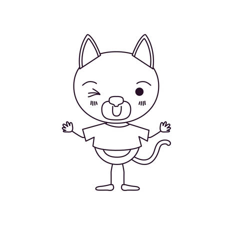 かわいい猫ウインク目式ベクトル図で T シャツのシルエット似顔絵をスケッチします のイラスト素材 ベクタ Image