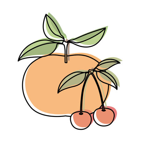 漫画みかんフルーツ ベクトル図を笑顔の水彩のシルエットと白い背景のイラスト素材 ベクタ Image 5951