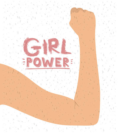 女性と女の子パワー ポスター発生正面輝きベクトル図と白い背景の上に肌色の右腕のイラスト素材 ベクタ Image 89473242