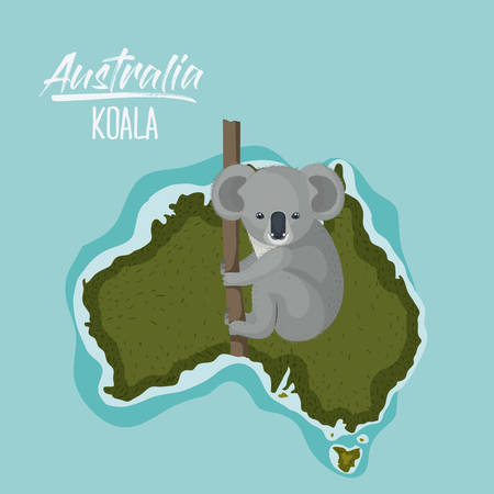 poster koala in australia map in green surrounded by the ocean vector illustration