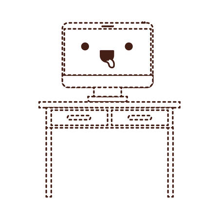 カラフルなシルエットベクトルイラストでデスクトップコンピュータ可愛いアニメーション のイラスト素材 ベクタ Image