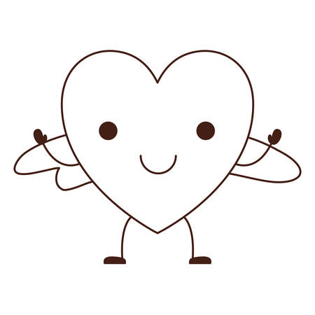 茶色の輪郭で翼と笑顔の表情を持つハートキャラクター ベクトルイラスト のイラスト素材 ベクタ Image