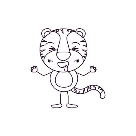 かわいい虎のハピネス表現ベクトルイラストのスケッチ輪郭似顔絵 のイラスト素材 ベクタ Image