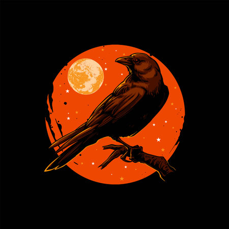 Crow on halloween illustration Фото со стока
