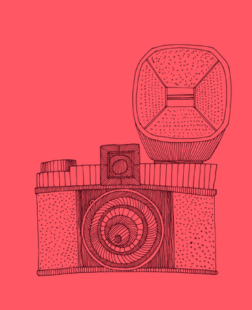 レトロなフォト フレームやカメラのベクトル手描き落書きイラスト 写真スタジオで写真をぶら下げ のイラスト素材 ベクタ Image