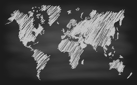 黒板黒板の手書きの世界地図輪郭ベクトル図のイラスト素材 ベクタ Image