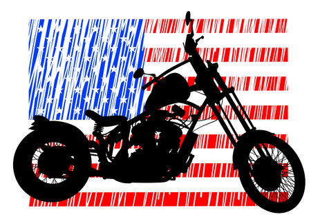 Old biker and retro motorcycle on american flag Vector Illustration