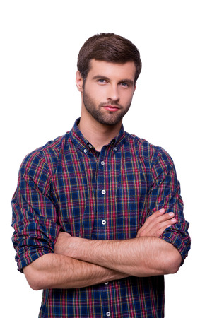 Encanto Atractivo. Retrato De Hombre Joven Confía En Camisa Encanto Atractivo. Retrato De Hombre Joven Confía En Camisa