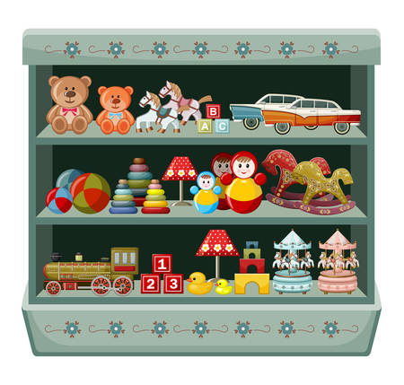 Wooden Show Window Of Shop With Vintage Toys Vector Illustration Wooden Show Window Of Shop With Vintage Toys Vector Illustration
