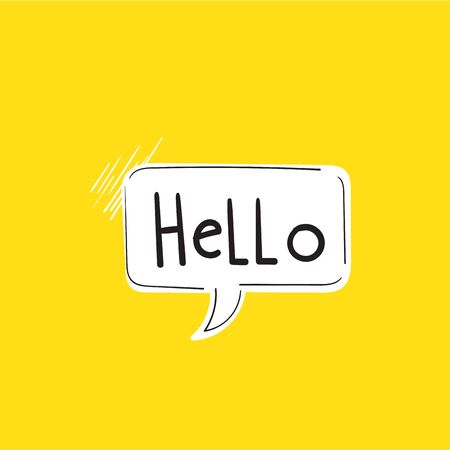 Hi, hello. banner, speech bubble, poster and sticker concept with text hello isolated background doodle hand drawn style Фото со стока