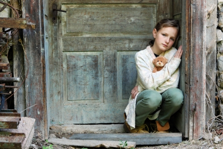 sad lonely: Sad little girl feels lonely