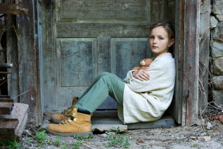 sad lonely: Sad little girl feels lonely