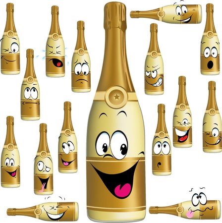 Bottle of Champagne funny cartoon isolated on white background