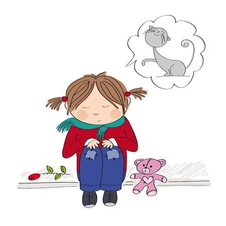 歩道の上に座って 泣きで猫彼女が失われた 手描きのオリジナル イラストを覚えて悲しい 一人の小さな女の子 のイラスト素材 ベクタ Image 歩道の上に座って 泣きで猫彼女が失われた 手描きのオリジナル イラストを覚えて悲しい 一人の小さな女の子 のイラスト素材 ベクタ Image