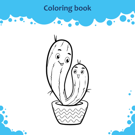 Coloring Book Page For Kids Color The Cute Cartoon Cacti Stock Vector
