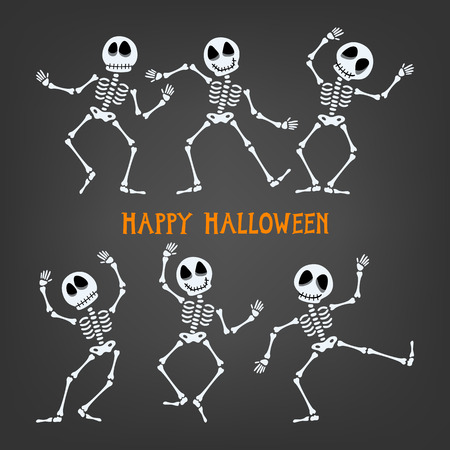 Set of dancing skeleton halloween skeleton with assorted expressions vector illustration