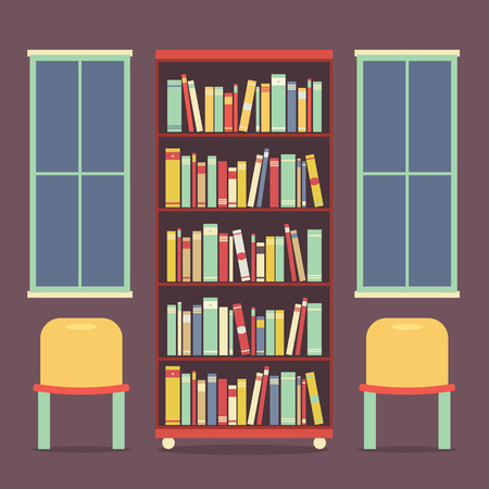 フラットなデザインの読書席や本棚ベクトル イラストのイラスト素材 ベクタ Image