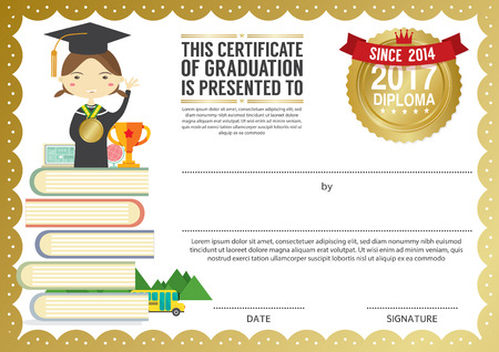 Preschool elementary school kids diploma certificate background design template