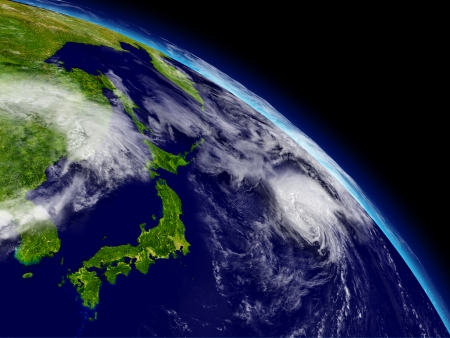 日本は宇宙から見た地球の惑星に 非常に詳細な惑星の表面および雲 の写真素材 画像素材 Image