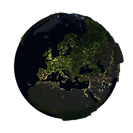 海の底を含む誇張された表面の特徴と地球の北半球 夜 白い背景で隔離の 3 D 図 の写真素材 画像素材 Image 73637447