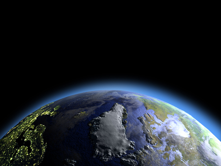 宇宙から見た地球の北極海 詳細な惑星の表面に 3 D のイラスト の写真素材 画像素材 Image