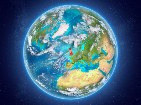 雲と大気を持つ惑星地球上の宇宙から見たイギリスの地図 3dイラスト の写真素材 画像素材 Image