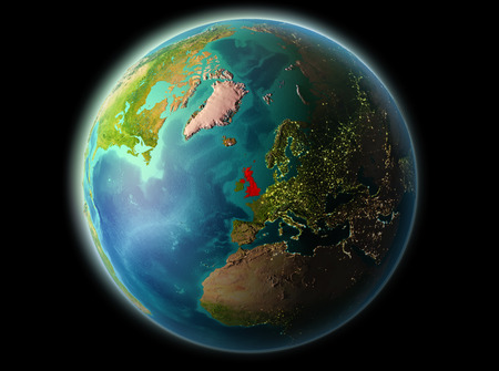 雲と大気を持つ惑星地球上の宇宙から見たイギリスの地図 3dイラスト の写真素材 画像素材 Image