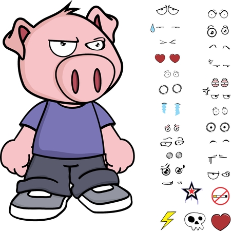 ベクター形式で設定されたかわいい小さな子供の豚の表情は非常に簡単に編集できますのイラスト素材 ベクタ Image