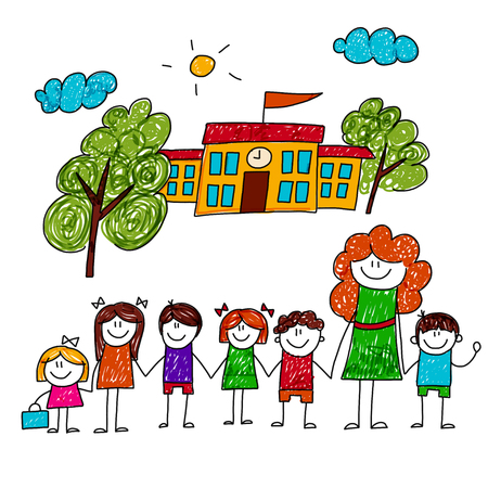 Imagen De Niños Felices Con El Maestro. Drenaje De Los Cabritos ...