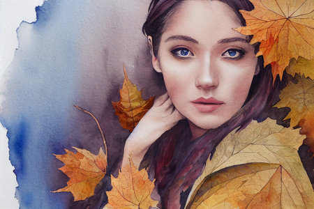 Autumn illustration with beautiful woman. design for card, poster, flyer, web.