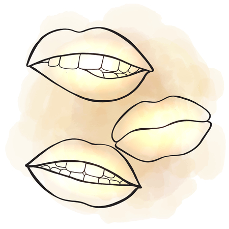a set of lips on a watercolor background open mouth with tongue