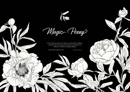 white peony template for wedding invitation greeting card black and white card