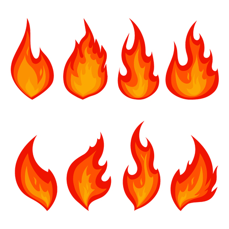 青い火のアイコンのセットです フラットのベクター イラストです 青の炎が白で隔離のコレクションのイラスト素材 ベクタ Image
