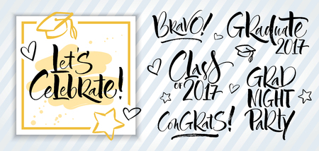 卒業おめでとう 手描きの招待カード 挨拶のレタリングのイラスト素材 ベクタ Image 卒業おめでとう 手描きの招待カード 挨拶のレタリングのイラスト素材 ベクタ Image