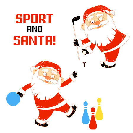 Set Of Vector Illustrations With Santa Claus Playing Sports Games Golf Bowling A Bearded Set Of Vector Illustrations With Santa Claus Playing Sports Games Golf Bowling A Bearded