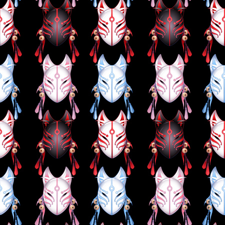 Masque Graphique De Kitsune Démon Japonais, Attribut Traditionnel 