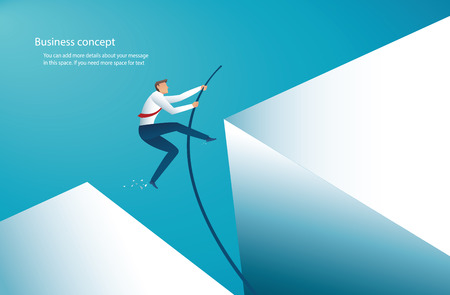 Businessman jumping with pole vault to reach the target. vector illustration