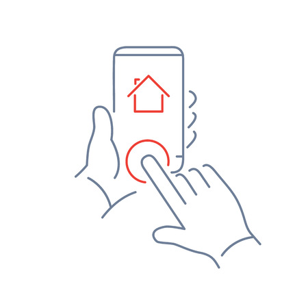 スマート フォン ホーム ボタンをタップの手でのベクトルの線形の電話や技術のアイコン フラットなデザインの細い線モダンな黒イラストや白い背景の上のインフォ グラフィック のイラスト素材 ベクタ Image スマート フォン ホーム ボタンをタップの手でのベクトルの線形の電話や技術のアイコン フラットなデザインの細い線モダンな黒イラストや白い背景の上のインフォ グラフィック のイラスト素材 ベクタ Image