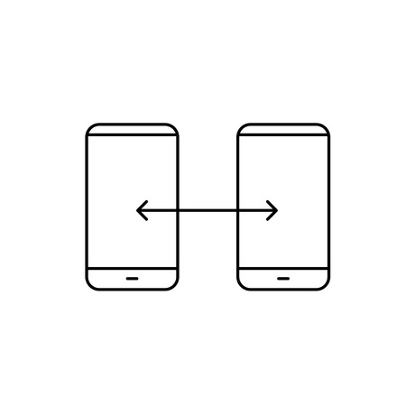 ベクトルのスマート フォン タッチ スクリーンの右側に左から 1 本の指で手ジェスチャーのスワイプで線形の電話や技術のアイコン フラットなデザイン細い線モダンなグレーと赤のイラストや白い背景の上のインフォ グラフィック のイラスト素材 ベクタ Image