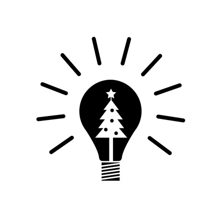 ベクトル新しいアイデア電球アイコン内のクリスマス ツリー 黄色のフラット デザイン ピクトグラム イラストや緑の背景に分離したインフォ グラフィック のイラスト素材 ベクタ Image