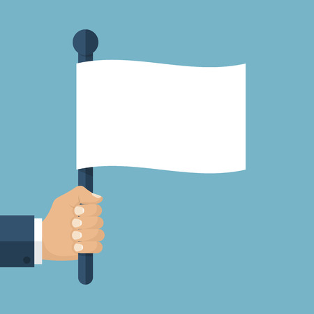 白い旗を持っている手 フラット デザインのベクター イラストです シンボルはあきらめます 概念を放棄します メッセージ 停戦 のイラスト素材 ベクタ Image