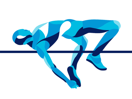 Trendy illustration movement, high jump athlete composed of wave shape. Stock Photo