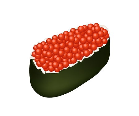 日本料理 寿司や刺身の白い背景で隔離の美味しいイクラ寿司やイクラ巻き寿司のイラスト のイラスト素材 ベクタ Image