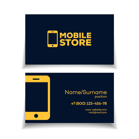 illustration mobile store business card design template with smartphone logo yellow color on white background perfect for your business design - Mobile Business Card illustration mobile store business card design template with smartphone logo yellow color on white background perfect for your business design - Mobile Business Card