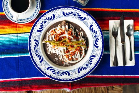 Mole mexicano, poblano mole ingredients, mexican spicy food traditional in mexico.