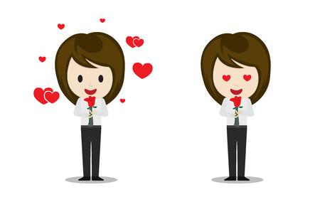 愛を与えると受信のローズ 漫画の文字ベクトル イラストでかわいい人の学生のイラスト素材 ベクタ Image