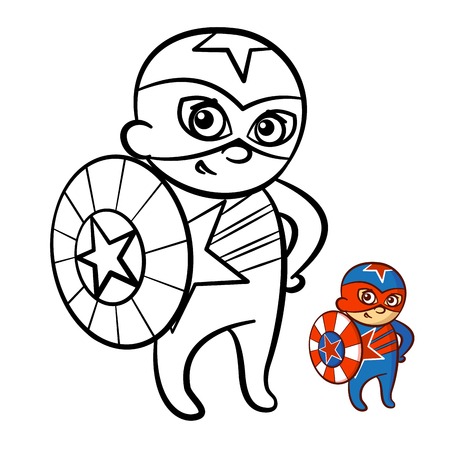 illustration of a happy superhero boy coloring book comic character isolated on white background vector - Boy Coloring Book illustration of a happy superhero boy coloring book comic character isolated on white background vector - Boy Coloring Book